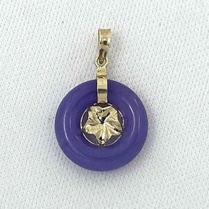 14kt Solid Yellow Gold Hawaiian Plumeria Design Purple Jade Pendant Necklace