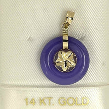Load image into Gallery viewer, 14kt Solid Yellow Gold Hawaiian Plumeria Design Purple Jade Pendant Necklace