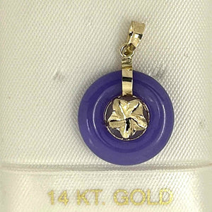 14kt Solid Yellow Gold Hawaiian Plumeria Design Purple Jade Pendant Necklace