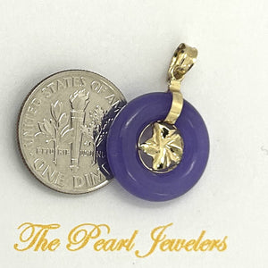 14kt Solid Yellow Gold Hawaiian Plumeria Design Purple Jade Pendant Necklace