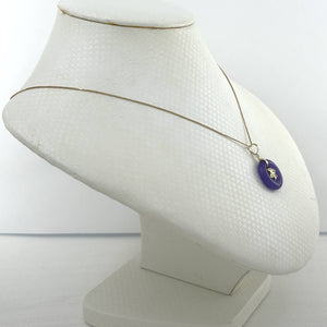 14kt Solid Yellow Gold Hawaiian Plumeria Design Purple Jade Pendant Necklace