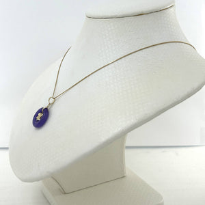 14kt Solid Yellow Gold Hawaiian Plumeria Design Purple Jade Pendant Necklace
