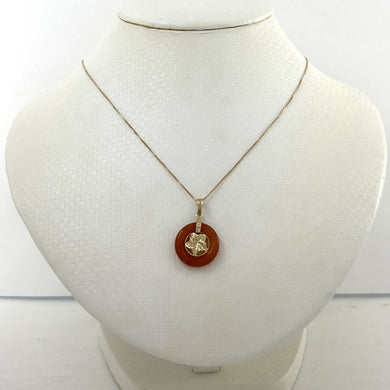 14kt Solid Yellow Gold Hawaiian Plumeria Design Red Jade Pendant Necklace