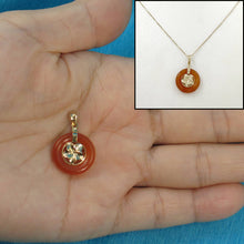 Load image into Gallery viewer, 14kt Solid Yellow Gold Hawaiian Plumeria Design Red Jade Pendant Necklace