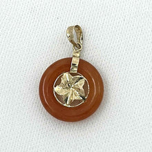 Load image into Gallery viewer, 14kt Solid Yellow Gold Hawaiian Plumeria Design Red Jade Pendant Necklace