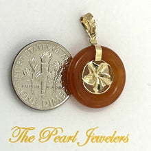 Load image into Gallery viewer, 14kt Solid Yellow Gold Hawaiian Plumeria Design Red Jade Pendant Necklace