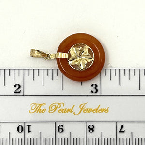 14kt Solid Yellow Gold Hawaiian Plumeria Design Red Jade Pendant Necklace