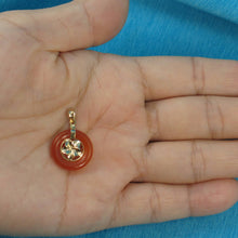 Load image into Gallery viewer, 14kt Solid Yellow Gold Hawaiian Plumeria Design Red Jade Pendant Necklace