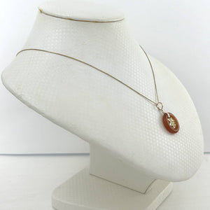 14kt Solid Yellow Gold Hawaiian Plumeria Design Red Jade Pendant Necklace