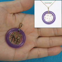 Load image into Gallery viewer, 14kt Solid Yellow Gold Lavender Jade 30mm Good Luck Pendant Necklace