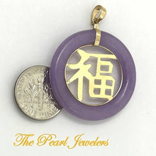 Load image into Gallery viewer, 14kt Solid Yellow Gold Lavender Jade 30mm Good Luck Pendant Necklace