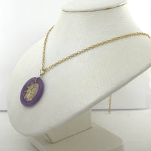 Load image into Gallery viewer, 14kt Solid Yellow Gold Lavender Jade 30mm Good Luck Pendant Necklace