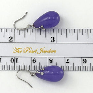 14K White Gold Sparkling Diamond Purple Jade Hook Earrings