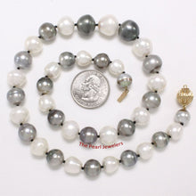 Load image into Gallery viewer, 14k Yellow Gold Clasp Baroque Gray Tahitian &amp; White Pearl Necklace