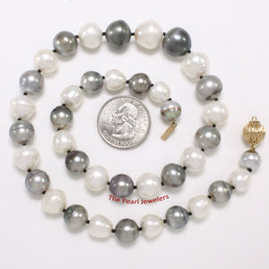 14k Yellow Gold Clasp Baroque Gray Tahitian & White Pearl Necklace