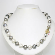 Load image into Gallery viewer, 14k Yellow Gold Clasp Baroque Gray Tahitian &amp; White Pearl Necklace