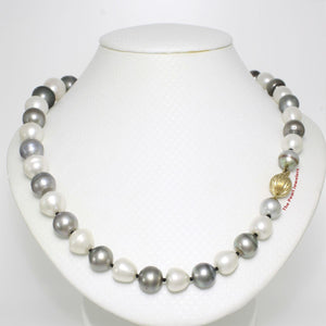 14k Yellow Gold Clasp Baroque Gray Tahitian & White Pearl Necklace