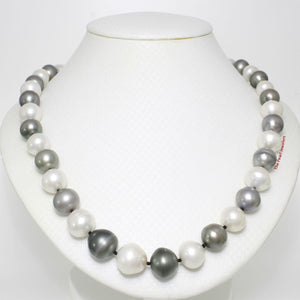 14k Yellow Gold Clasp Baroque Gray Tahitian & White Pearl Necklace