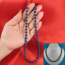 Load image into Gallery viewer, 7mm Lapis Lazuli &amp; 14k Gold Beads Necklace with Filigree Clasp