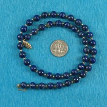 Load image into Gallery viewer, 7mm Lapis Lazuli &amp; 14k Gold Beads Necklace with Filigree Clasp