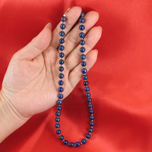 Load image into Gallery viewer, 7mm Lapis Lazuli &amp; 14k Gold Beads Necklace with Filigree Clasp