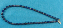 Load image into Gallery viewer, 7mm Lapis Lazuli &amp; 14k Gold Beads Necklace with Filigree Clasp