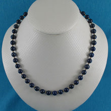 Load image into Gallery viewer, 7mm Lapis Lazuli &amp; 14k Gold Beads Necklace with Filigree Clasp