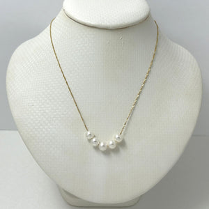 14kt Yellow Gold White Cultured Pearl Handcrafted Slide Necklace