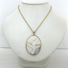 Load image into Gallery viewer, 14k Yellow Gold Hand Carved Oval White Cream Mother of Pearl Pendant