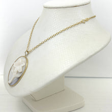 Load image into Gallery viewer, 14k Yellow Gold Hand Carved Oval White Cream Mother of Pearl Pendant