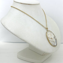 Load image into Gallery viewer, 14k Yellow Gold Hand Carved Oval White Cream Mother of Pearl Pendant