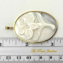 Load image into Gallery viewer, 14k Yellow Gold Hand Carved Oval White Cream Mother of Pearl Pendant
