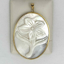 Load image into Gallery viewer, 14k Yellow Gold Hand Carved Oval White Cream Mother of Pearl Pendant