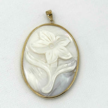 Load image into Gallery viewer, 14k Yellow Gold Hand Carved Oval White Cream Mother of Pearl Pendant