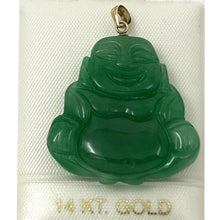 Load image into Gallery viewer, 14k Yellow Gold Hand Carving Two Sides Green Jade Buddha Pendant