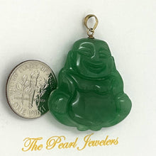Load image into Gallery viewer, 14k Yellow Gold Hand Carving Two Sides Green Jade Buddha Pendant