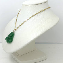 Load image into Gallery viewer, 14k Yellow Gold Hand Carving Two Sides Green Jade Buddha Pendant