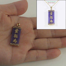 Load image into Gallery viewer, 14kt Yellow Gold Triple Lucky Greek Key Design Purple Jade Pendant Necklace