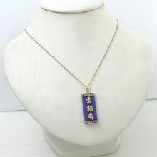 Load image into Gallery viewer, 14kt Yellow Gold Triple Lucky Greek Key Design Purple Jade Pendant Necklace