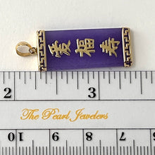 Load image into Gallery viewer, 14kt Yellow Gold Triple Lucky Greek Key Design Purple Jade Pendant Necklace