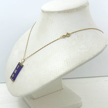 Load image into Gallery viewer, 14kt Yellow Gold Triple Lucky Greek Key Design Purple Jade Pendant Necklace