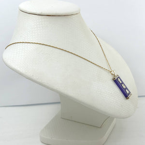 14kt Yellow Gold Triple Lucky Greek Key Design Purple Jade Pendant Necklace
