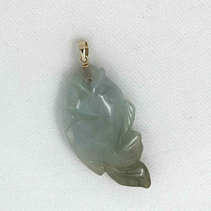 14kt Solid Gold Hand Carved Honeydew Jade Jadeite Koi Fish Pendant Necklace