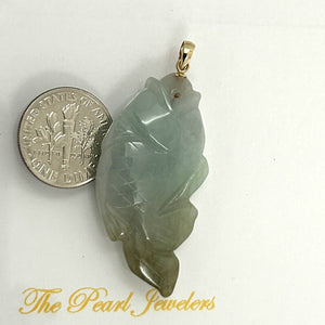 14kt Solid Gold Hand Carved Honeydew Jade Jadeite Koi Fish Pendant Necklace