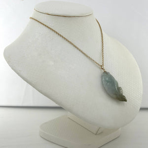 14kt Solid Gold Hand Carved Honeydew Jade Jadeite Koi Fish Pendant Necklace