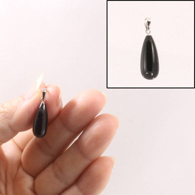 14kt Solid White Gold Pear Black Onyx Pendant Necklace