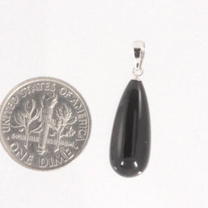 14kt Solid White Gold Pear Black Onyx Pendant Necklace