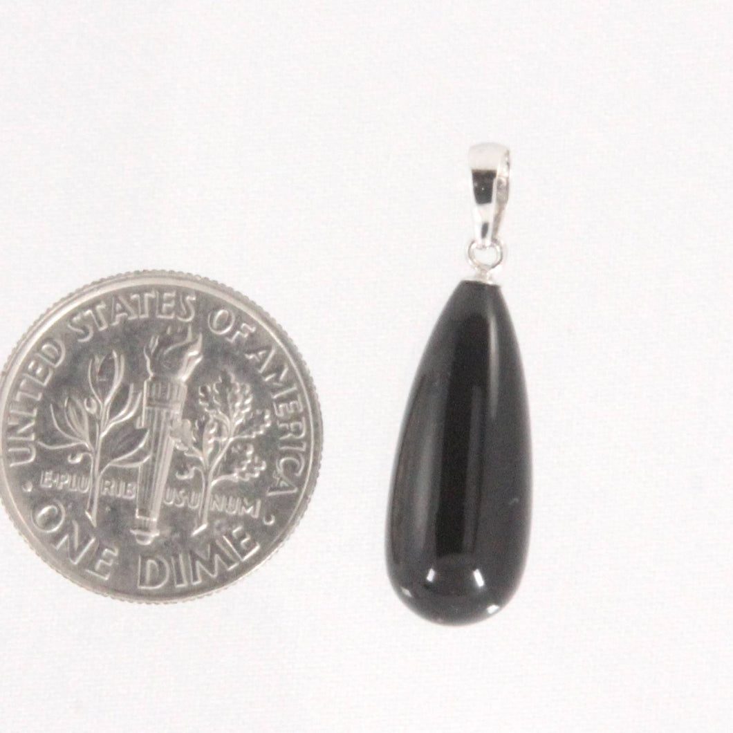 14kt Solid White Gold Pear Black Onyx Pendant Necklace