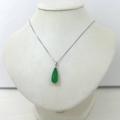14kt Solid White Gold Pear Green Jade Pendant Necklace
