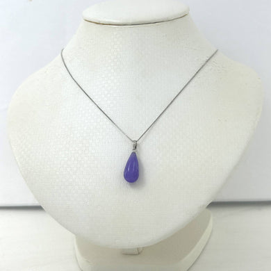 14kt Solid White Gold Raindrop Lavender Jade Pendant Necklace